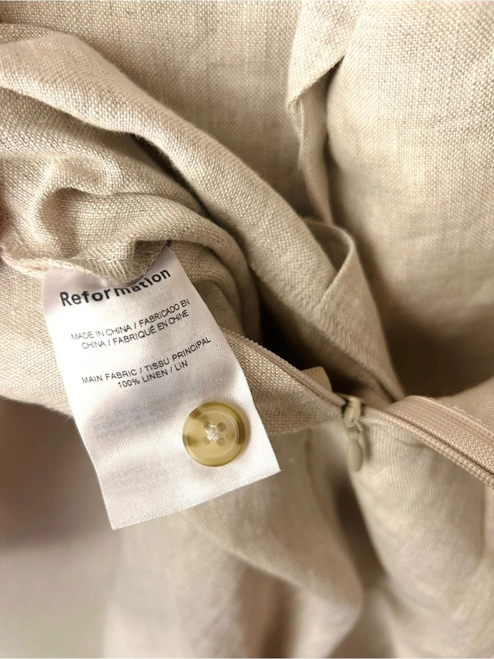 NWT Reformation Billie 100% Linen Button-Front Wide-Leg Jumpsuit in Oatmeal